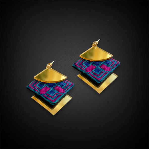 Mirror Embroidery Geometric Earrings 1